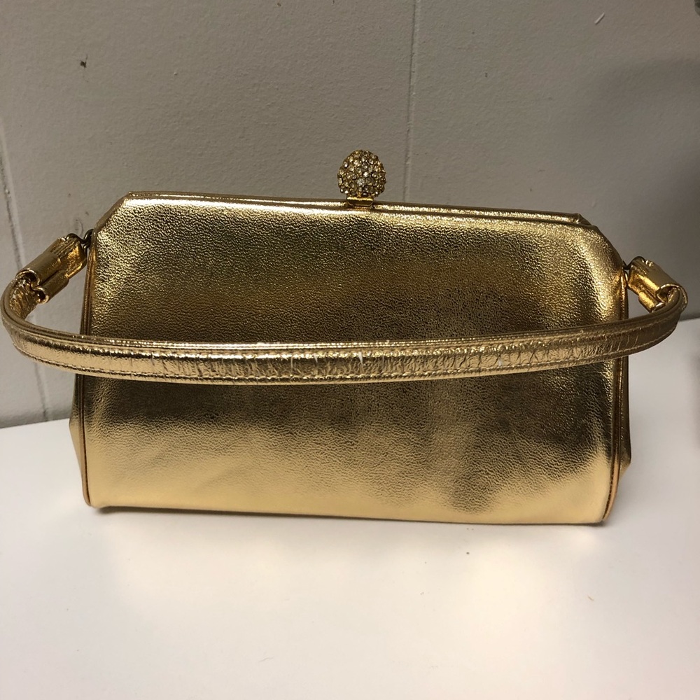Vintage H L (Harry Levine) Gold Evening Bag Clear Stones on Clasp Evening Bag